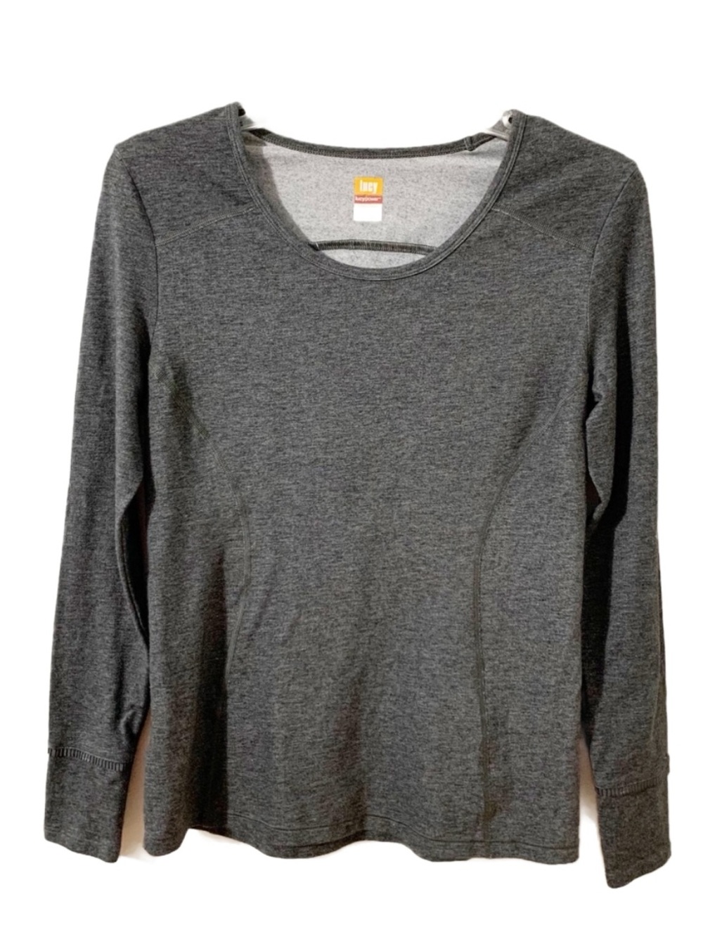 Lucy Lucy Power Long Sleeve Top with Ruffled Cuffs & Back Detail Gray Size Small